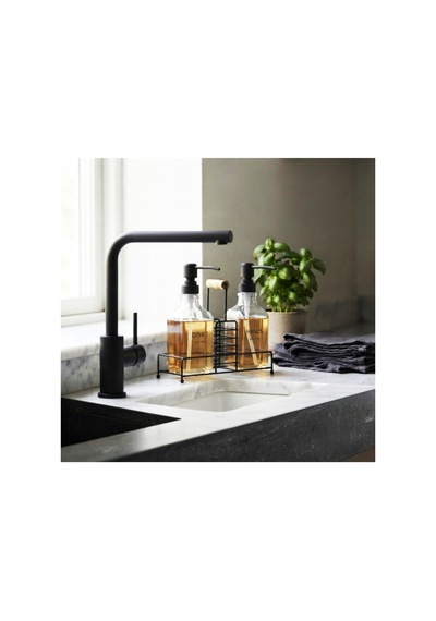 Cam Sıvı Sabunluk Seti 500 Ml 2'li Mutfak Ve Banyo Sabunluk Takımı Stantlı Siyah - 894624266 Siyah