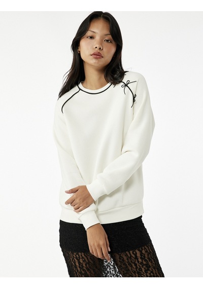 Koton Uzun Kollu Fiyonklu Bisiklet Yaka Oversize Sweatshirt Ekru 6wal10210ık Ekru