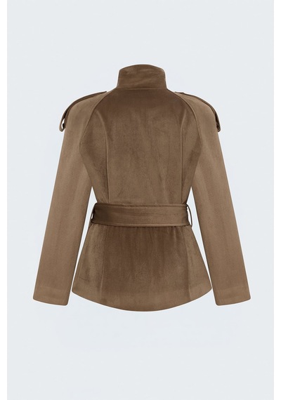 Sateen Kadife Kısa Ceket - Camel-138108