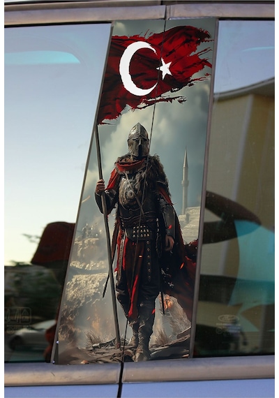 Türk Bayraklı Asker Baskılı Araç Kapı Direk Kaplama Folyo Sticker 2'li Sağ&sol