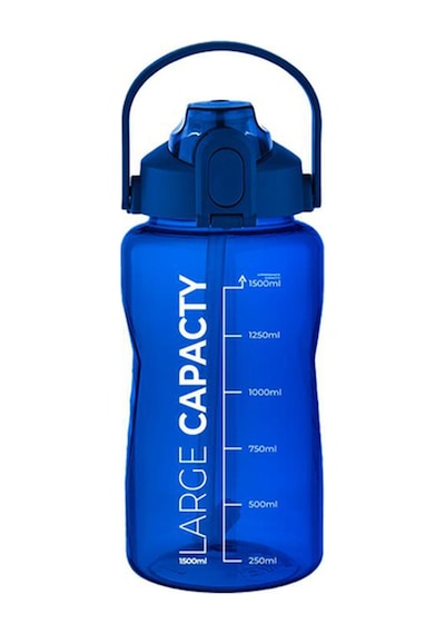 Suluk Sporcu Matarası 1.5 L Pipetli, Sızdırmaz,taşınabilir, Kilitli Kapak, Ölçü Göstergeli - Mavi Mavi