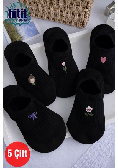 Hitit Socks Kadın 5 Çift Premium Kalite Fiyonk Çiçek Ve Kalp ... Çok Renkli