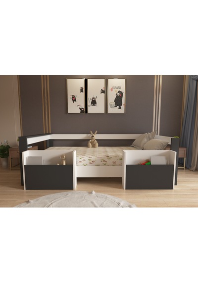 Herseycik Ninnimo Montessori 90X190 Yatak Uyumlu Karyola M1-14 Antrasit - Beyaz