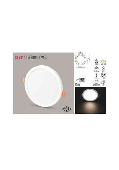 Cata Ct-5647 15w Plus Ayarlanabilir Delik Çaplı Sıva Altı Led Panel Armatür, Çerçevesiz Yüksek Işık Güçlü Tavan Spot Lambası Beyaz Ve Günışığı Seçenekli Günışığı, Adet, 1.0, 1 Diğer