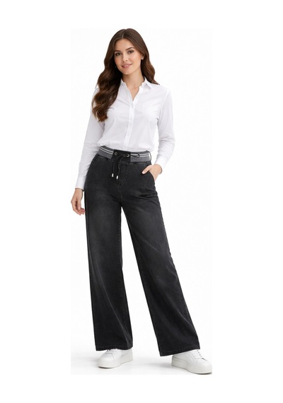 Kübra Kadın Bol Jean Pantolon Beli Ribana Lastikli Bgl-st05385 Füme