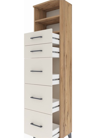 Arges Dolap 2 Raflı 5 Çekmeceli 44x30x182 Çam-aytaşı Çam