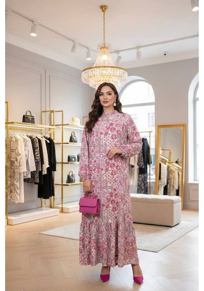 Polologin Butik Pembe Çiçek Desenli Volanlı Maxi Boy Elbise - Zarafet Ve Konfor Bir Arada Pembe Polologin Butik Pembe Çiçek Desenli Volanlı Maxi Boy Elbise - Zarafet Ve Konfor Bir Arada Pembe