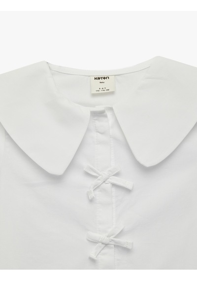 Koton Fiyonklu Uzun Kollu Oversize Pamuklu Bebe Yaka Gömlek Ekru 7wmg60022aw