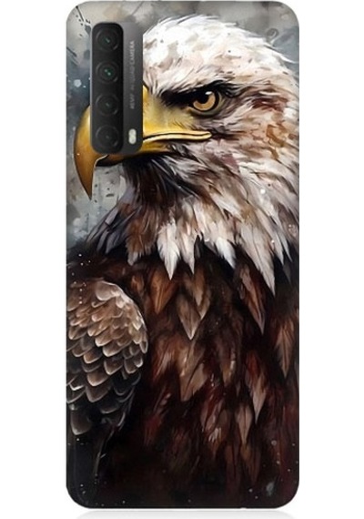 Huawei P Smart 2021 Uyumlu Asil Beyaz Başlı Siyah Kartal Desenli Silikon Kılıf