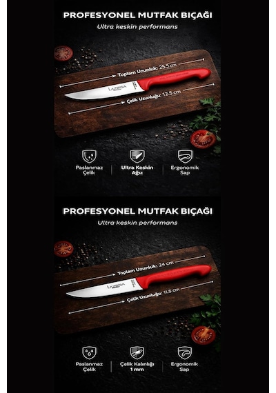 Silver Pro Serisi Mutfak Bıçak Seti 9 Parça Et Ekmek Sebze Soğan Börek Bıçağı Satırı Mfp-245 Çok Renkli