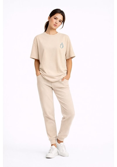 Sevgili Kombini Ateş Su Minimal Çift Tişört Oversize Unisex Partn Bej