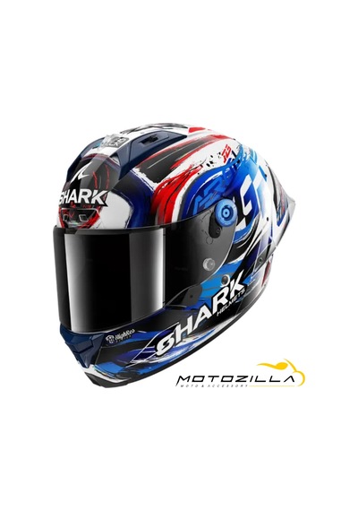 +1 Siyah + Vizör Shark Aeron-GP Carbon Fim Racing Zarco Kask  Beyaz Mavi