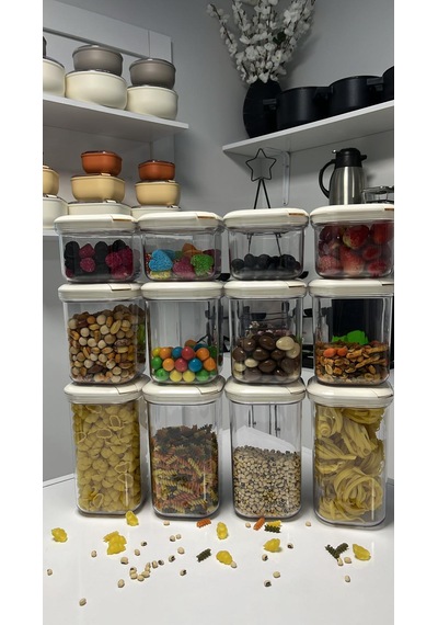 Cooknkeep Pull Box Kavanoz Seti 3 Boy Beyaz Kapak Şeffaf Gövde