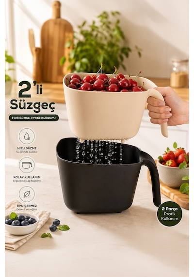 Porsima G-575 2 Parça Çok Amaçlı Plastik Süzgeç Siyah Beyaz