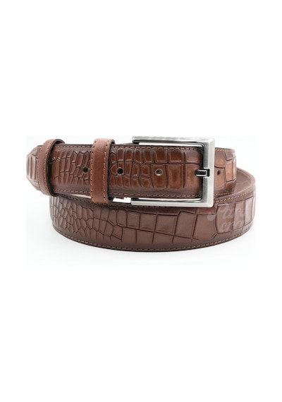 Parscraft Hakiki Deri Erkek Kemer 3,5 Cm Croco Timsah Desen Klasik Deri Kemer Kahverengi