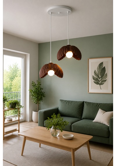 Lotus Çiçek Tasarım 2'li Sarkıt Avize - Modern Tasarım Gece Lambası İç Dış Ortama Uygun - 25 Cm - Kahverengi