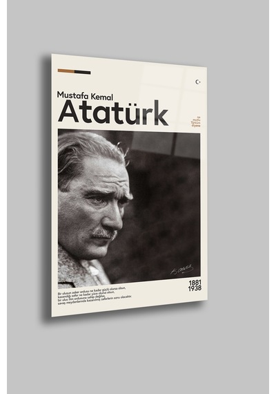 Gazi Mustafa Kemal Atatürk Portre Dekoratif Cam Tablo 4mm Temperli Beyaz