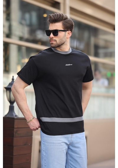 Madmext Siyah Baskılı %100 Pamuklu Erkek T-shirt E7135 Siyah