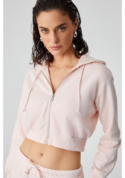 Grımelange ARUBA Kadın %100 Pamuk Uzun Kol Crop Pembe Sweatshirt
