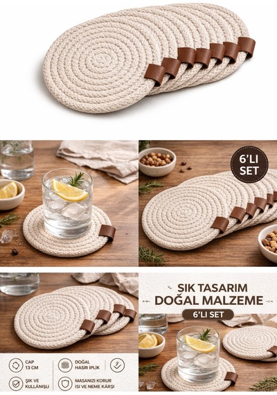 Natural Luxe Hasır Bardak Altlığı 6 Lı Set Diğer