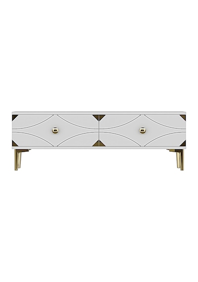 Tsa1297bg - Alfa Tsa120 Tv Stand, Tv Sehpası, Tv Ünitesi Beyaz - Gold 120cm