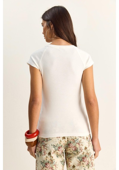Shade Kadın Pamuklu Kısa Kollu Ranglan T-shirt 1091 60286102 - Beyaz
