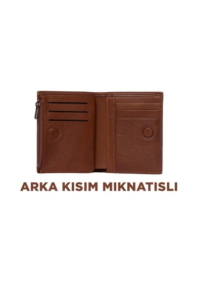 Grande Gerçek Deri Unisex Cüzdan Hakiki Deri Küçük Boy Taba