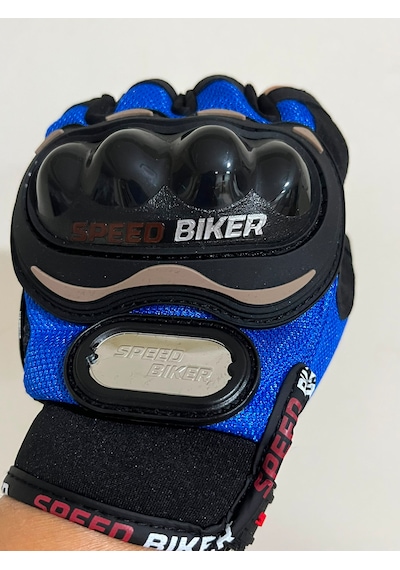 Speed Biker Kısa Parmak Yazlık Motosiklet Eldiveni Mavi Ce En 13594 Sertifikalı XL