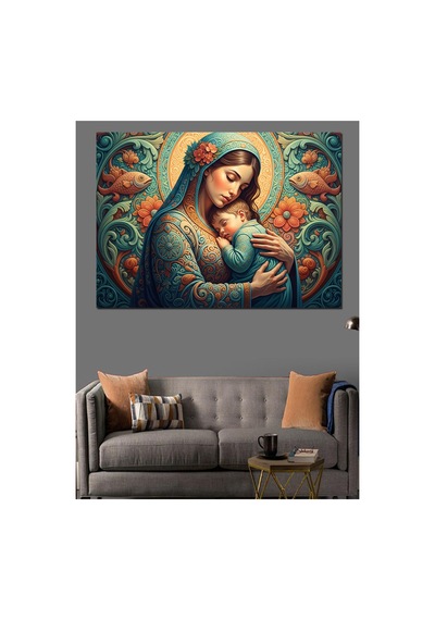 Bebeğine Sarılan Şefkatli Meryem Ana Yağlı Boya Dokulu Kanvas Tablo Canvas Tablosu