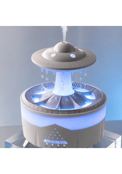 Dekoratif Ufo Hava Nemlendirici Simüle Yağmur Damlalı Renkli Gece Işıklı 350 Ml