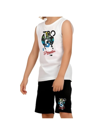 Fyk Kids Erkek Çocuk Tropical Baskılı Alt-üst Takım Beyaz
