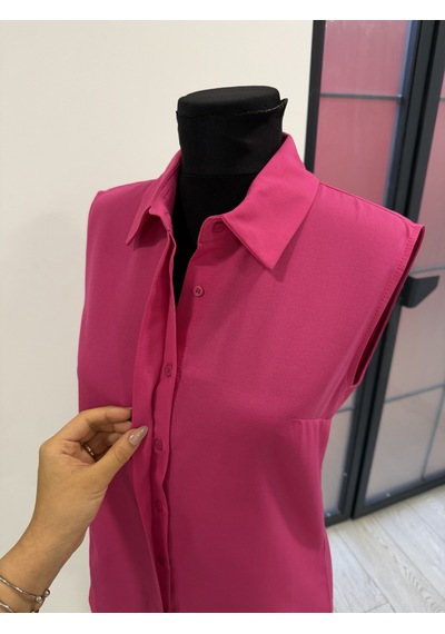 Pera Moda Sıfır Kol Mevsimlik Poplin Gömlek Fuşya