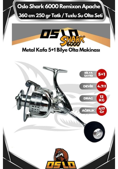 Oslo Shark 6000 Remixon Apache 360cm 250gr Tatlı/tuzlu Su Olta Seti