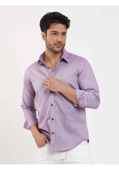 Dufy Lila Erkek Slim Fit Düz Brent Düğmeli Yaka Uzun Kol Gömlek - 102464-lila Lila