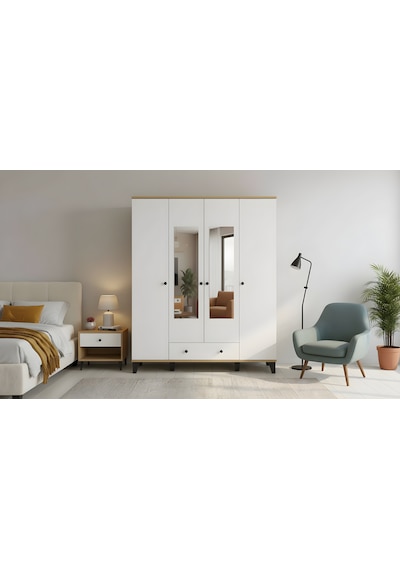 Vento Modern 4 Kapaklı Aynalı Fonksiyonel Yatak Odası & Genç Odası Elbise Dolabı - Safir Meşe Safir Meşe Vento Modern 4 Kapaklı Aynalı Fonksiyonel Yatak Odası & Genç Odası Elbise Dolabı - Safir Meşe Safir Meşe