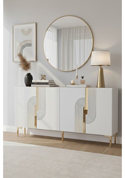 Ka1516 Meyra Konsol Ve Tv Sehpası 150cm Beyaz-gold