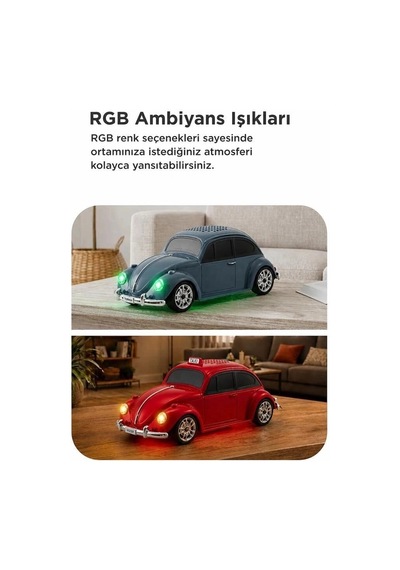 Özel Üretim Torima Bluetooth Hoparlör Retro Araba Vosvos D49 Siyah Dekoratif Görsel