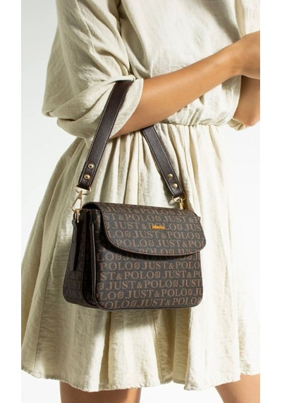 Just Polo Kahve Taba 2 Bölmeli Omuz Çantası Monogram 2197mh Kahverengi - Taba