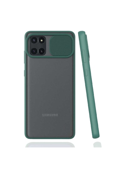 Kilifone - Samsung Uyumlu Galaxy A81 Note 10 Lite - Kılıf Slayt Sürgülü Arkası Buzlu Lensi Kapak - Koyu Yeşil
