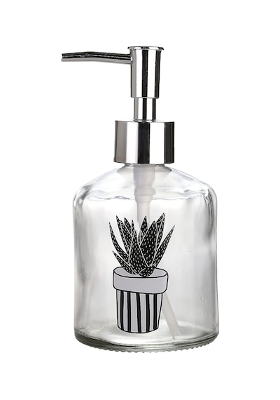 Cam Sıvı Sabunluk,gül Desen 300ml 7,6x15,5cm Şeffaf