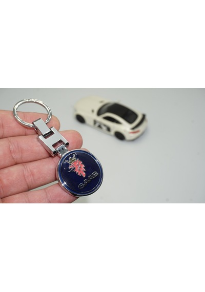Dk Saab Logo Mavi Metal Çift Yön Anahtarlık