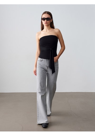Dilvin 32841 Bağlamalı Bandeau Top-siyah