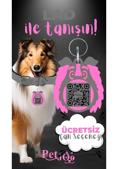 Petjoo 23.Lad Pembe-Gri Qr'lı Köpek Künyesi