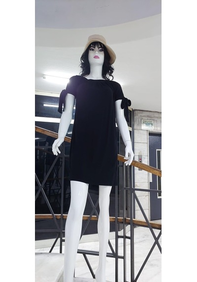 Eren Style Kol Bağcıklı Esnek Elbise & Tunik Siyah