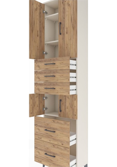 Arges Dolap 4 Raflı 5 Çekmeceli 4 Kapaklı 60x30x243 Aytaşı-çam Aytaşı