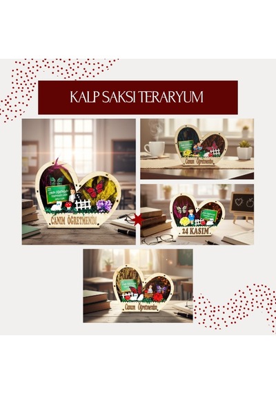 Kalp Saksı Teraryum - Öğretmenler Günü Hediyesi 1