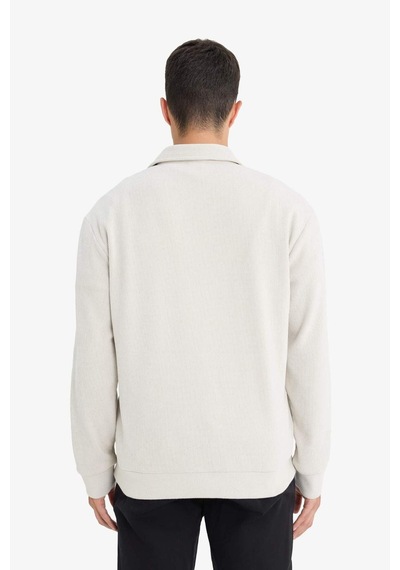Defacto Regular Fit Polo Yaka Yarım Fermuarlı Fitilli Kadife Sweatshirt E9410ax25aubg672 Bej