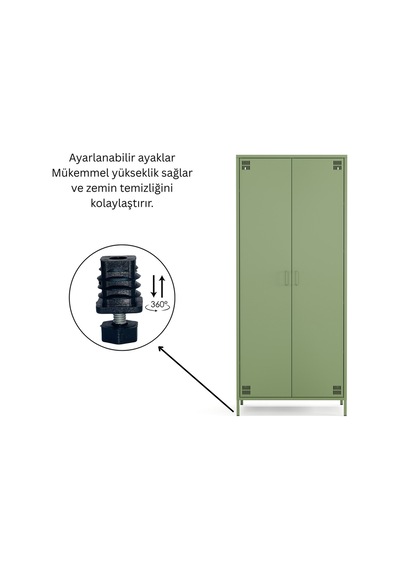 Pera Metal Elbise Dolabı, Soyunma Dolabı, İki Kapılı, 80,50 X 50 X 189,50 Cm Ral 6011 Yeşil
