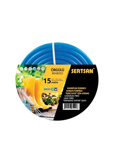 Sertsan Market Tipi Örgülü Hortum 15 Metre 1/2"