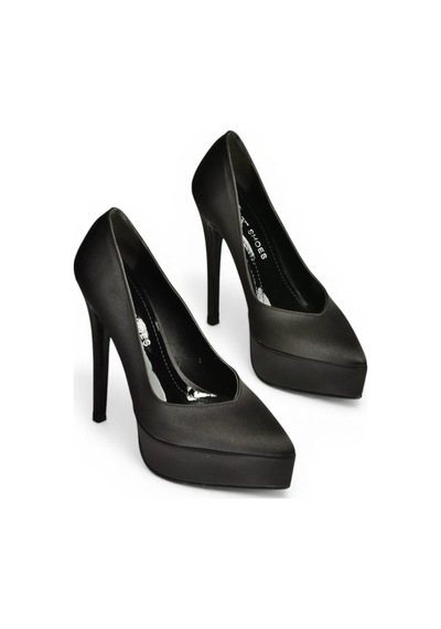 Fox Shoes Y246221604 Siyah Kumaş İnce Topuklu Kadın Ayakkabı